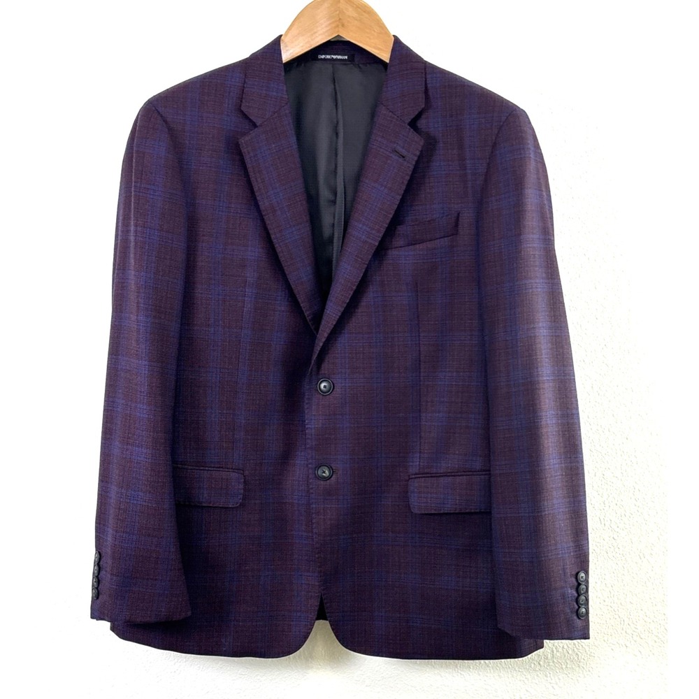 Emporio Armani G-Line Purple Check Wool Sport Coat Super 130's 56 EUR 46 US